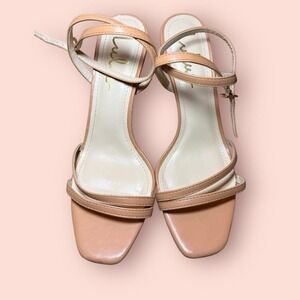 Lulus Nude Strappy High Heel Sandals Size 8.5 Women Square Toe Dress Shoes